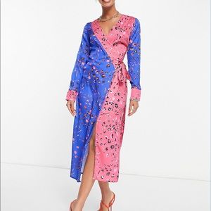 NWT: NeverFullyDressed two-tone pink and blue cheetah print wrap dress